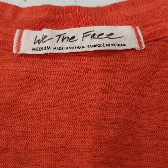 We The Free Women Coral Orange Top Tee T-Shirt Short Cap Sleeve Casual Summer M - Picture 7 of 9